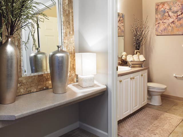 Berkley Manor Model View into Hall Bathroom