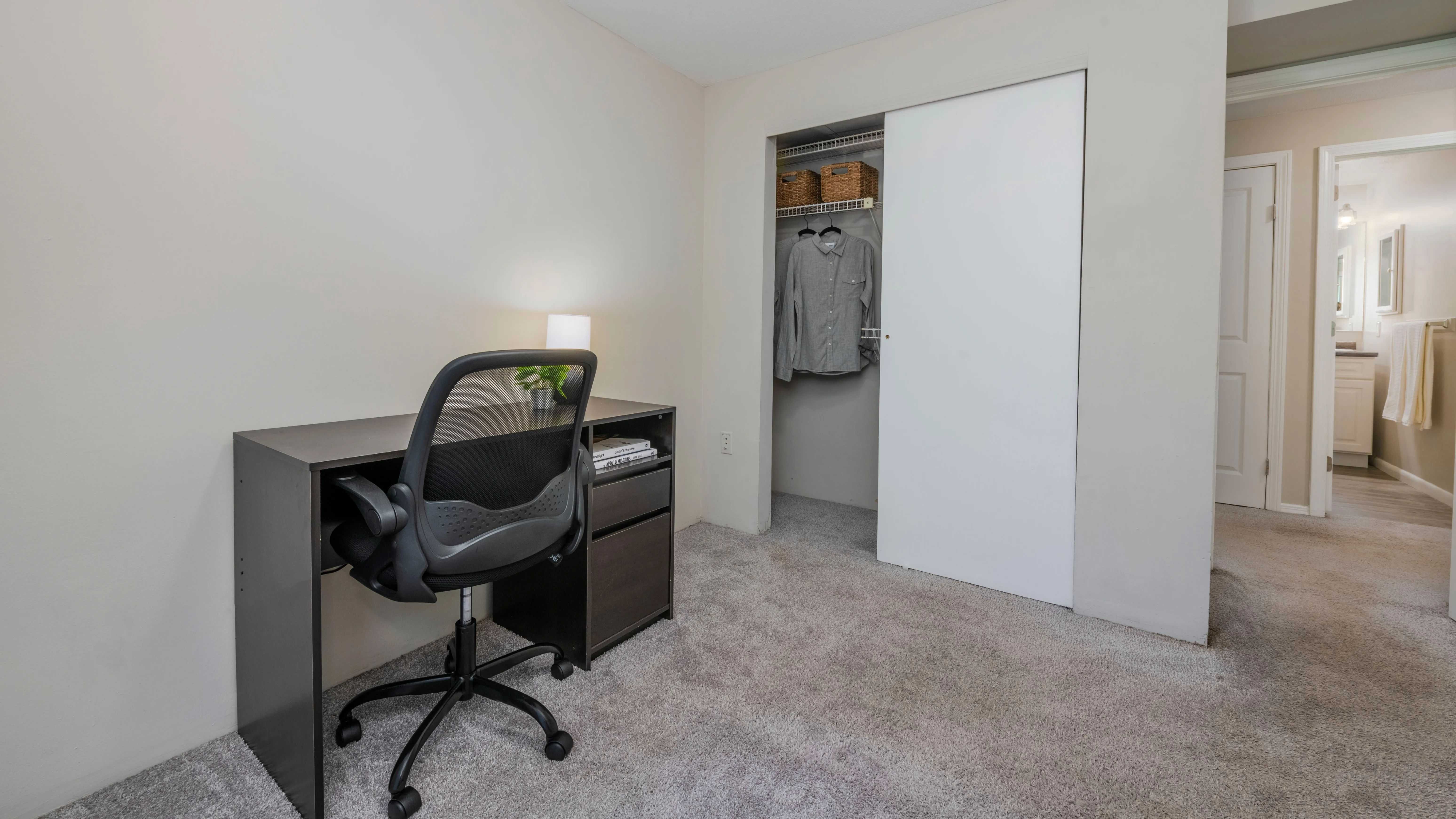 Discover organized living in our bedrooms with plush carpeting and customized closets, complete with sliding doors and wire shelving.