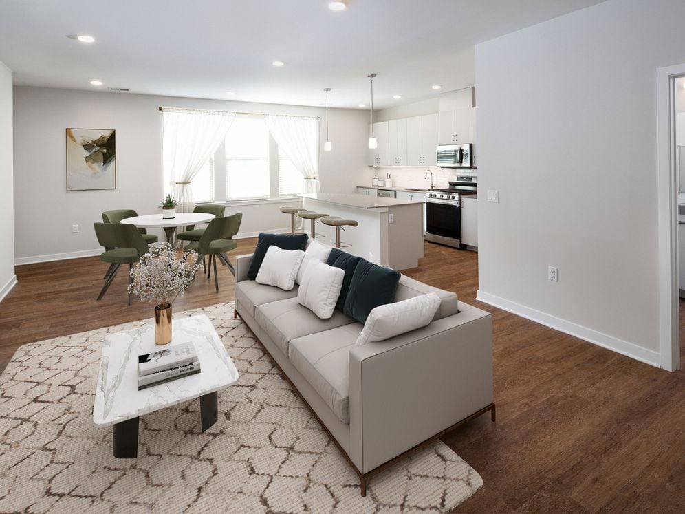 Design Collection I (North Building) Kitchen, living, and dining areas with hard surface flooring throughout