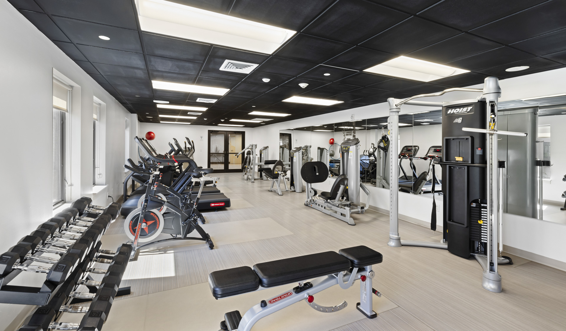 Both free and machine weights are offered in our state-of-the-art fitness center