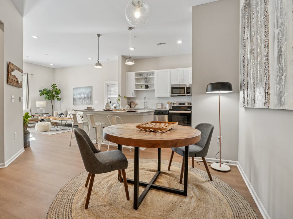 Dining area with hard surface flooring