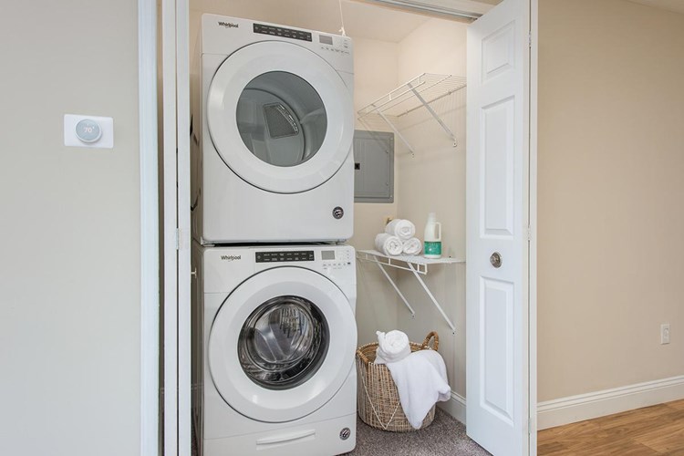 Full size, stackable washer and dryer appliances are included in select apartment homes.