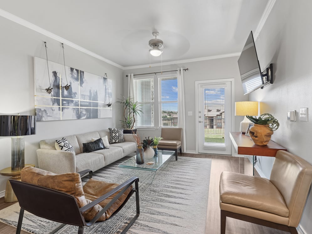 Living room with hard surface flooring