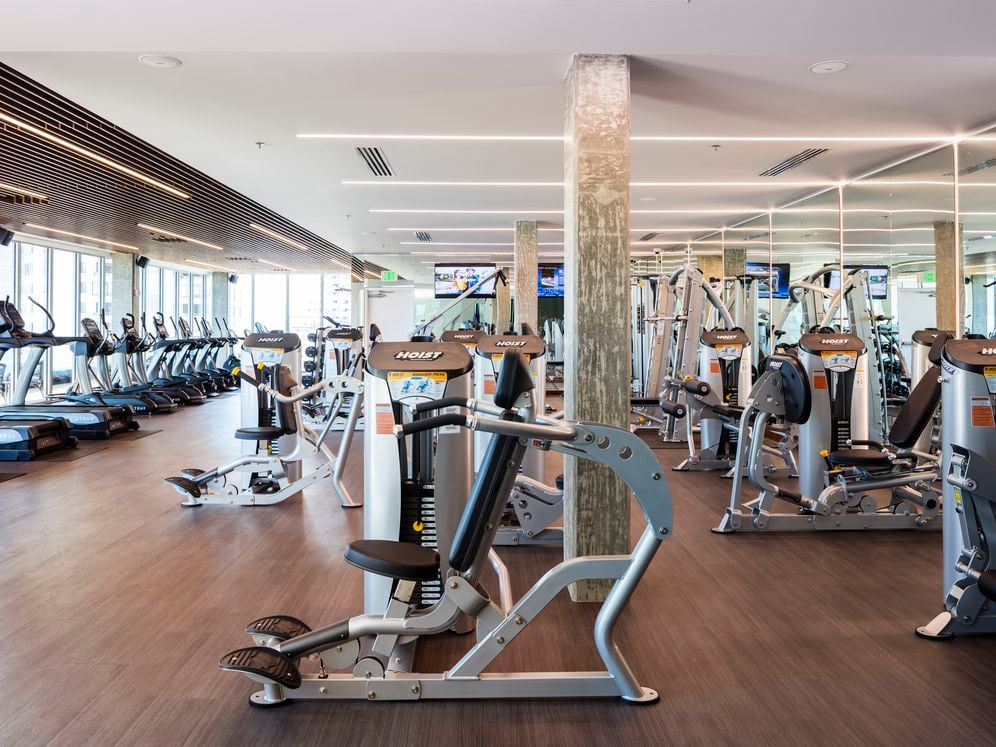 Fitness center with cardio and strength equipment.