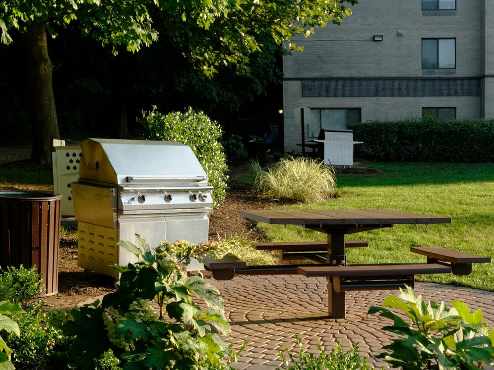 Courtyard with barbecue grills and picnic area