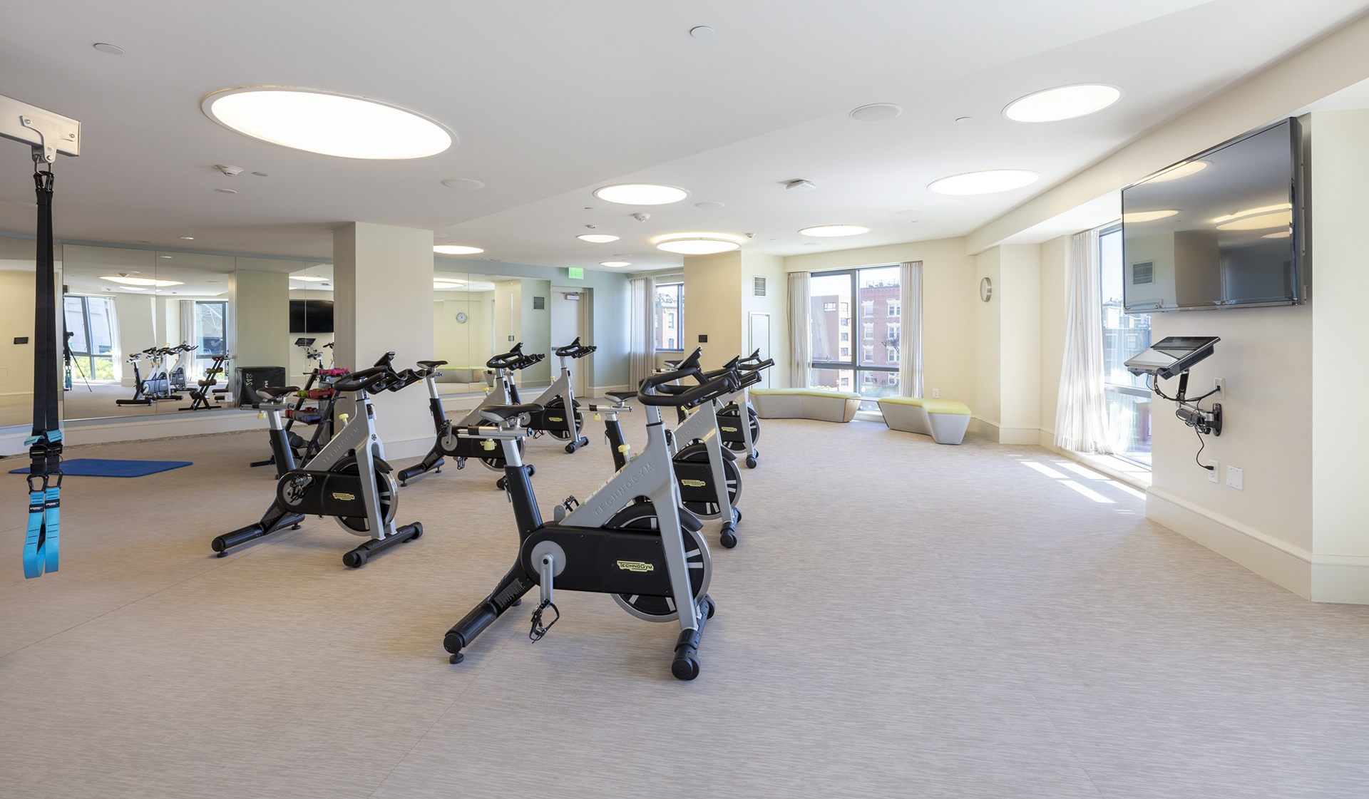 Overlook the Greenway while using the spin/yoga studio