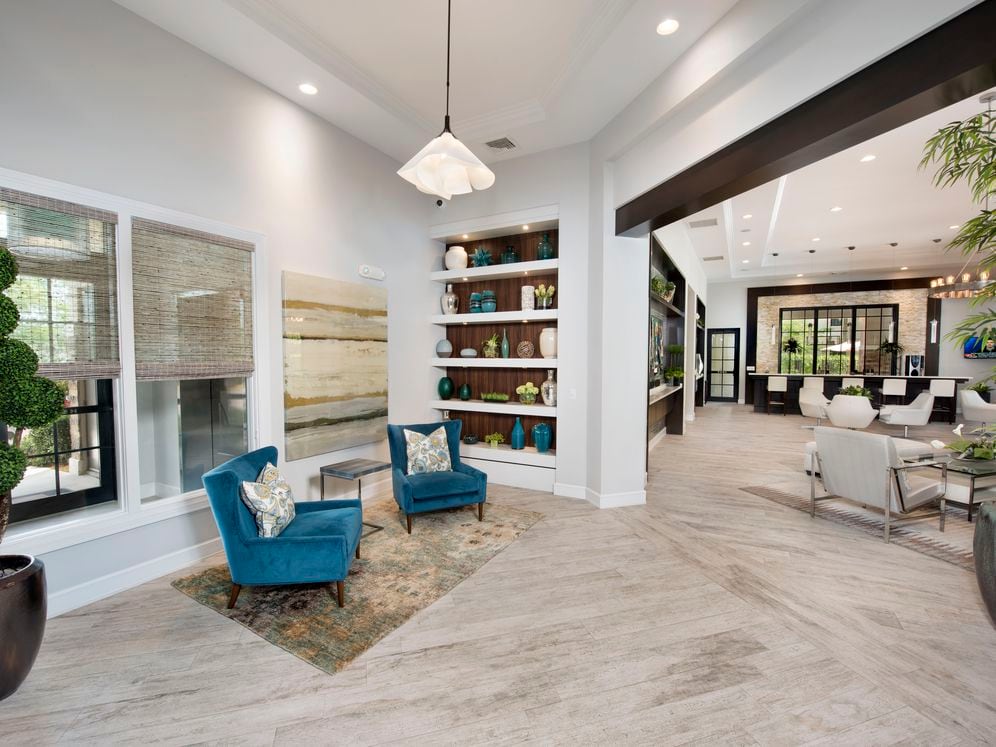 Resident lounge with multiple seating areas