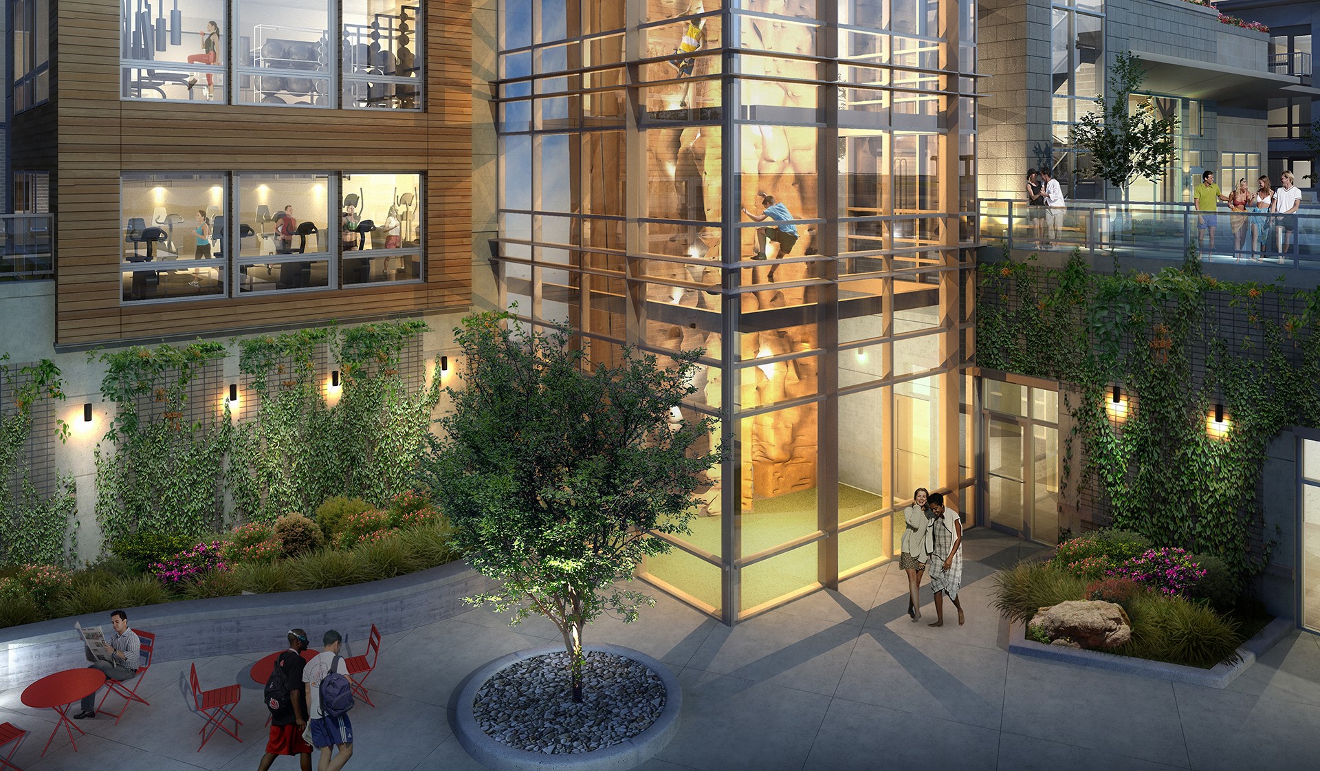 Choose from four different routes on the 4-story high climbing wall