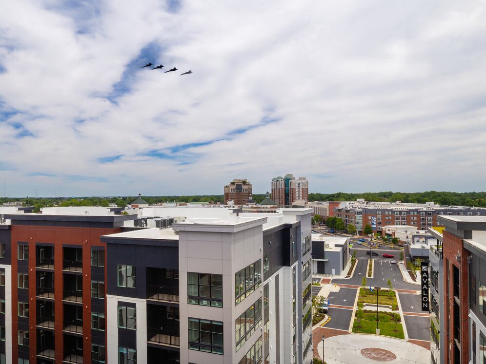 View of Blue Angels flyover from rooftop terrace