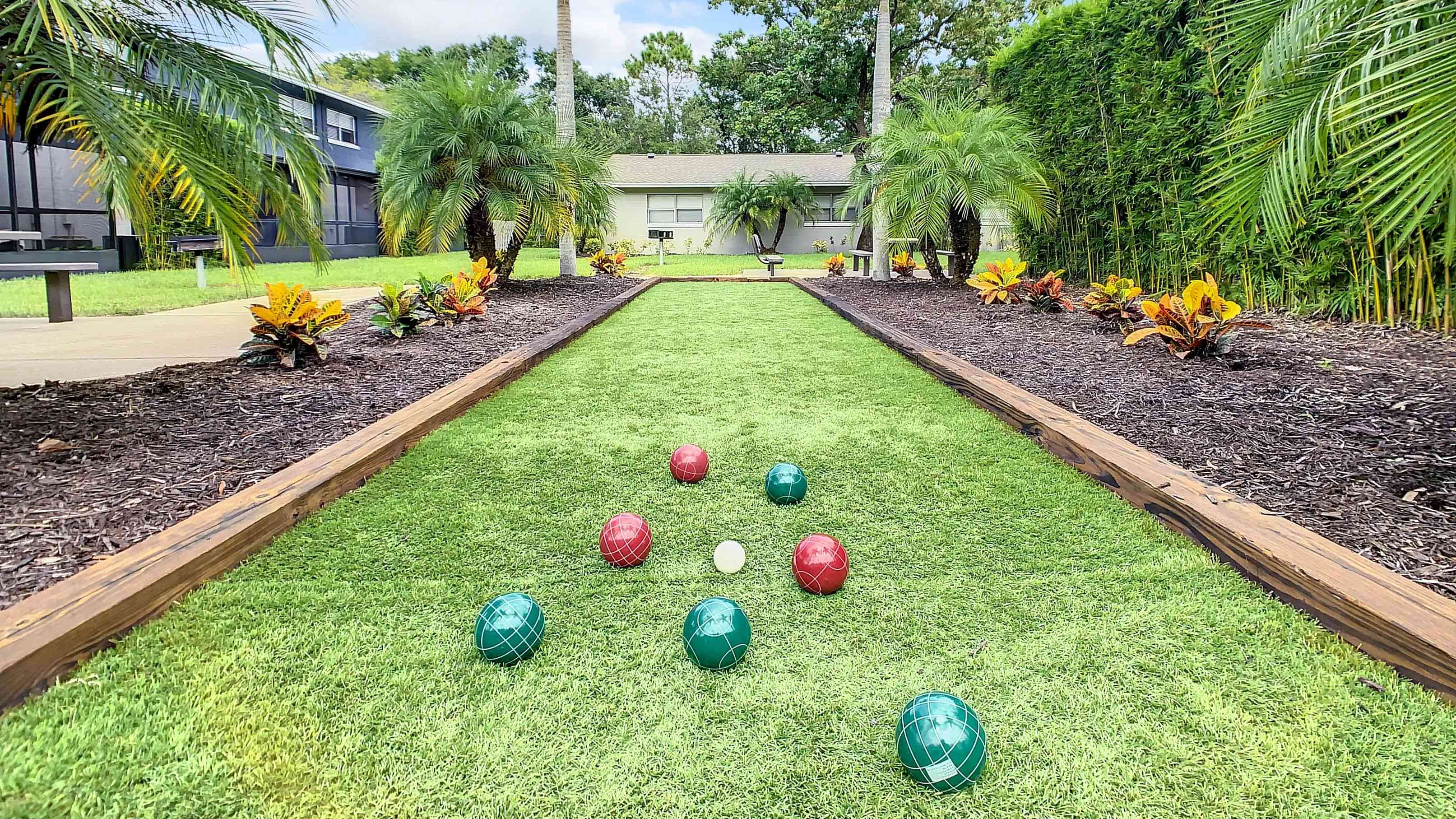 Assemble friends and neighbors for a lively game of bocce ball in our courtyard for delightful fun right at home.