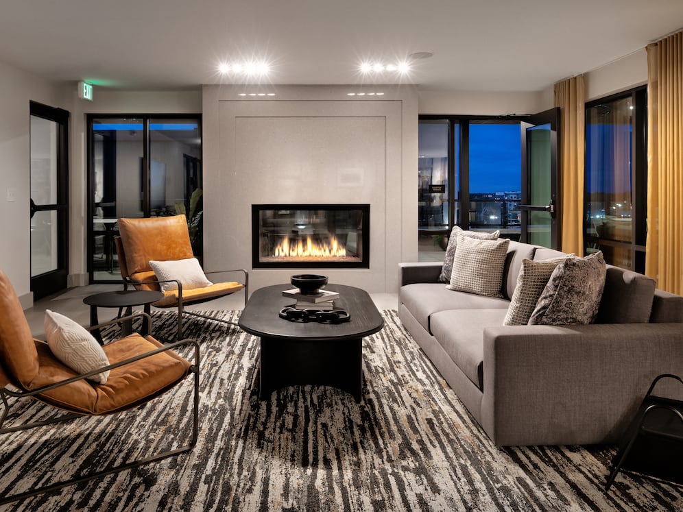 Rooftop resident lounge with fireplace