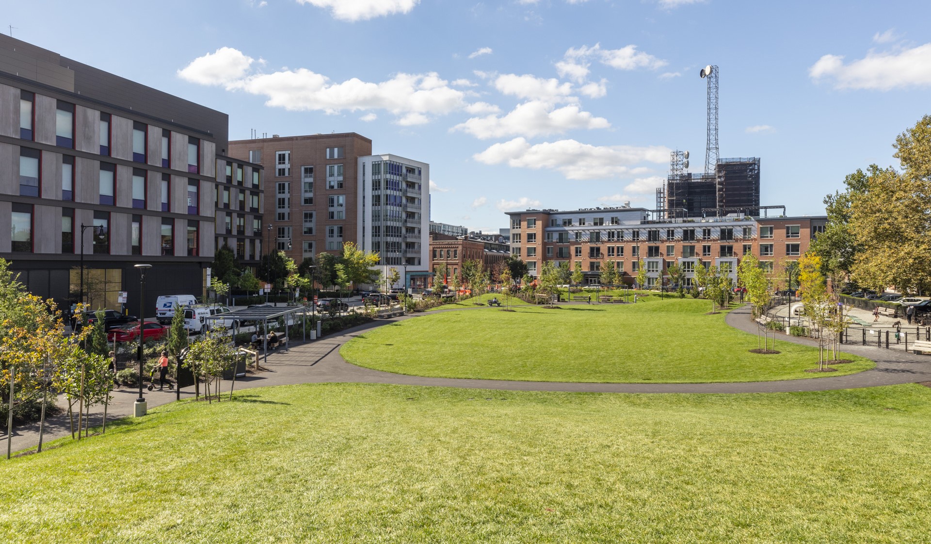 Toomey Park, located one block down the street, is brand-new and just opened this fall. Your new favorite spot boasts an off-leash dog park, walking trails, event areas, playgrounds, and even a sledding hill