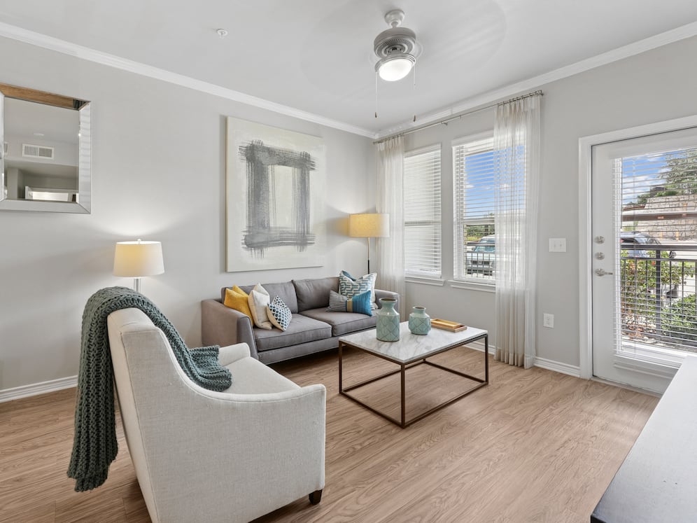 Living room with hard surface flooring