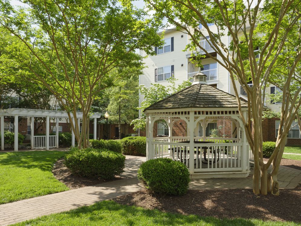 Landscaped courtyard with gazebo and seating