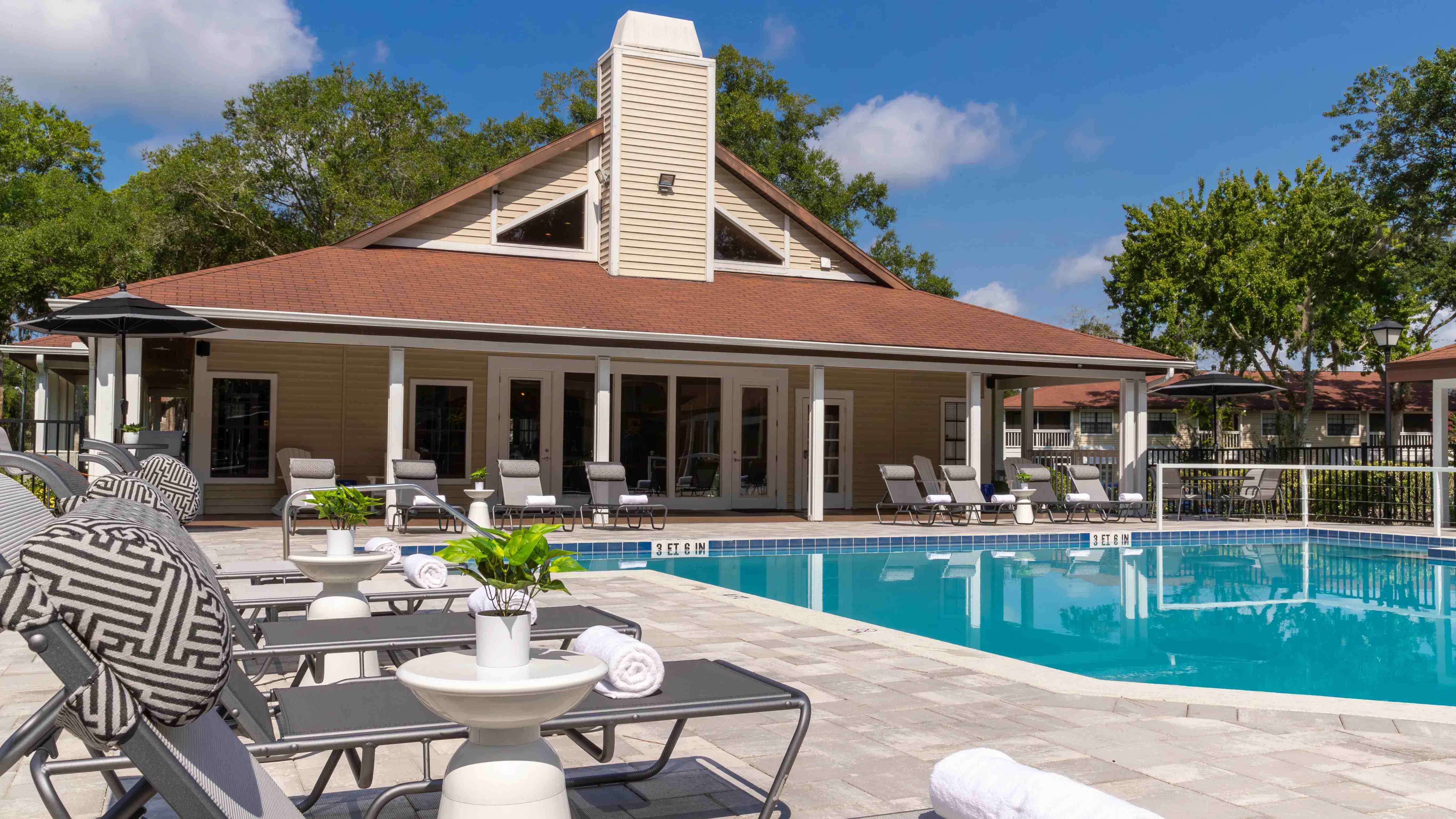 Lounge in style on our well-maintained poolside loungers staged for your daily enjoyment.