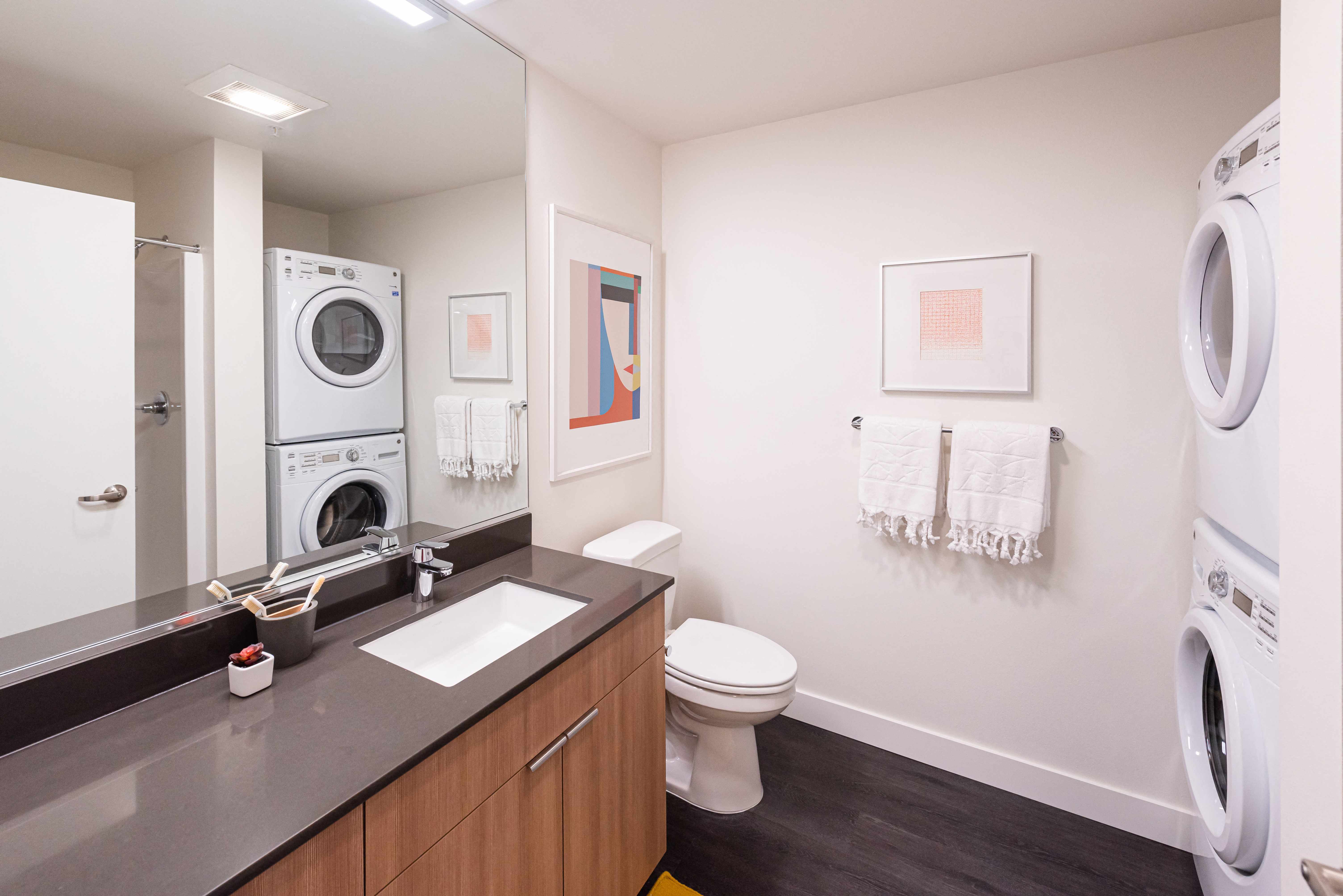 Muir Apartments Bathroom with Stacked Washer and Dryer