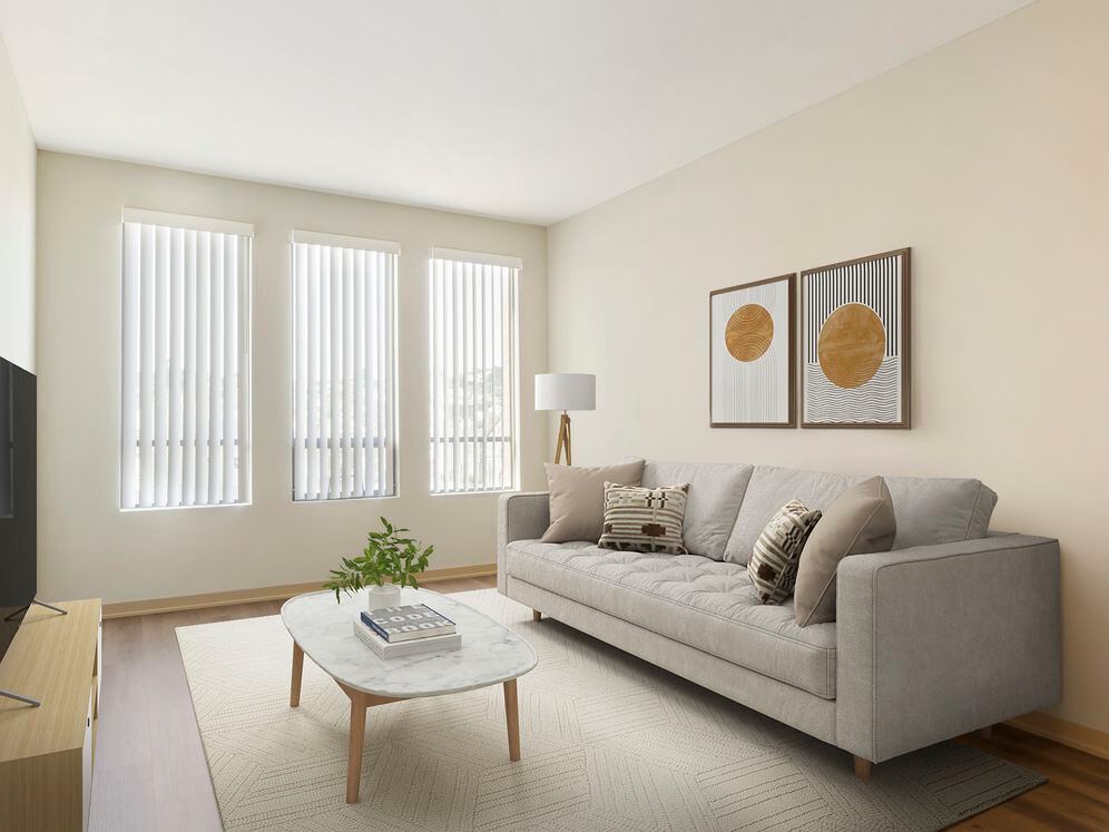 Updated Finishes living room with hard surface flooring