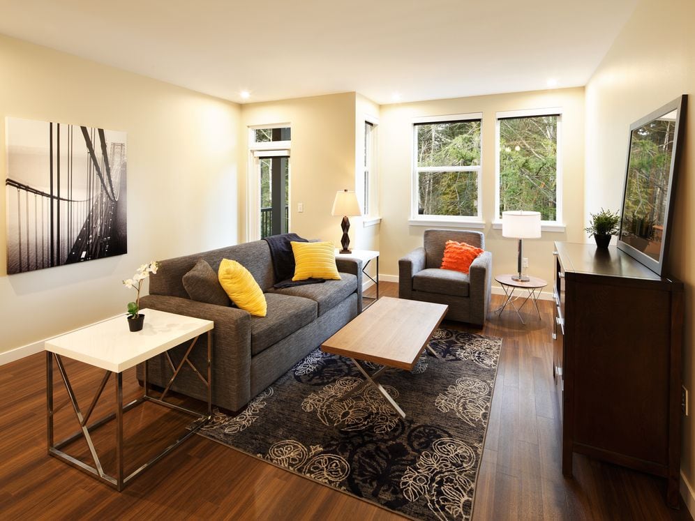 Phase I Townhome living area with hard surface flooring