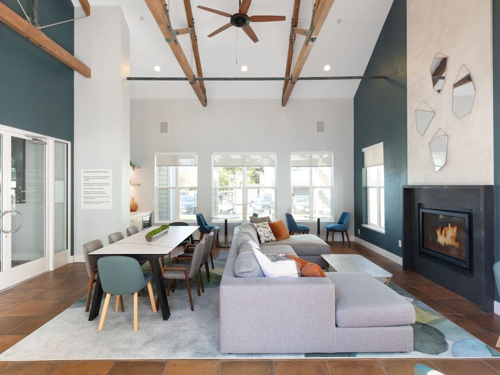 Resident lounge with fireplace