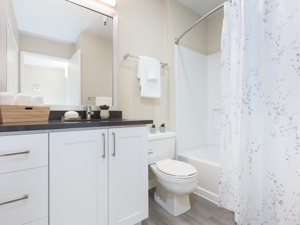 Modern Collection Bath With Quartz Countertop Hard Surface Flooring And New Cabinetry