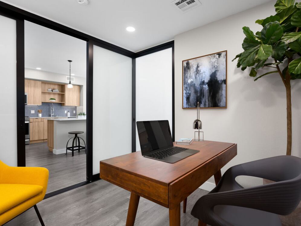 Townhome office space with sliding barn door