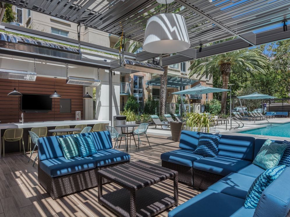 Outdoor Lounge with Seating and Flat Screen TV