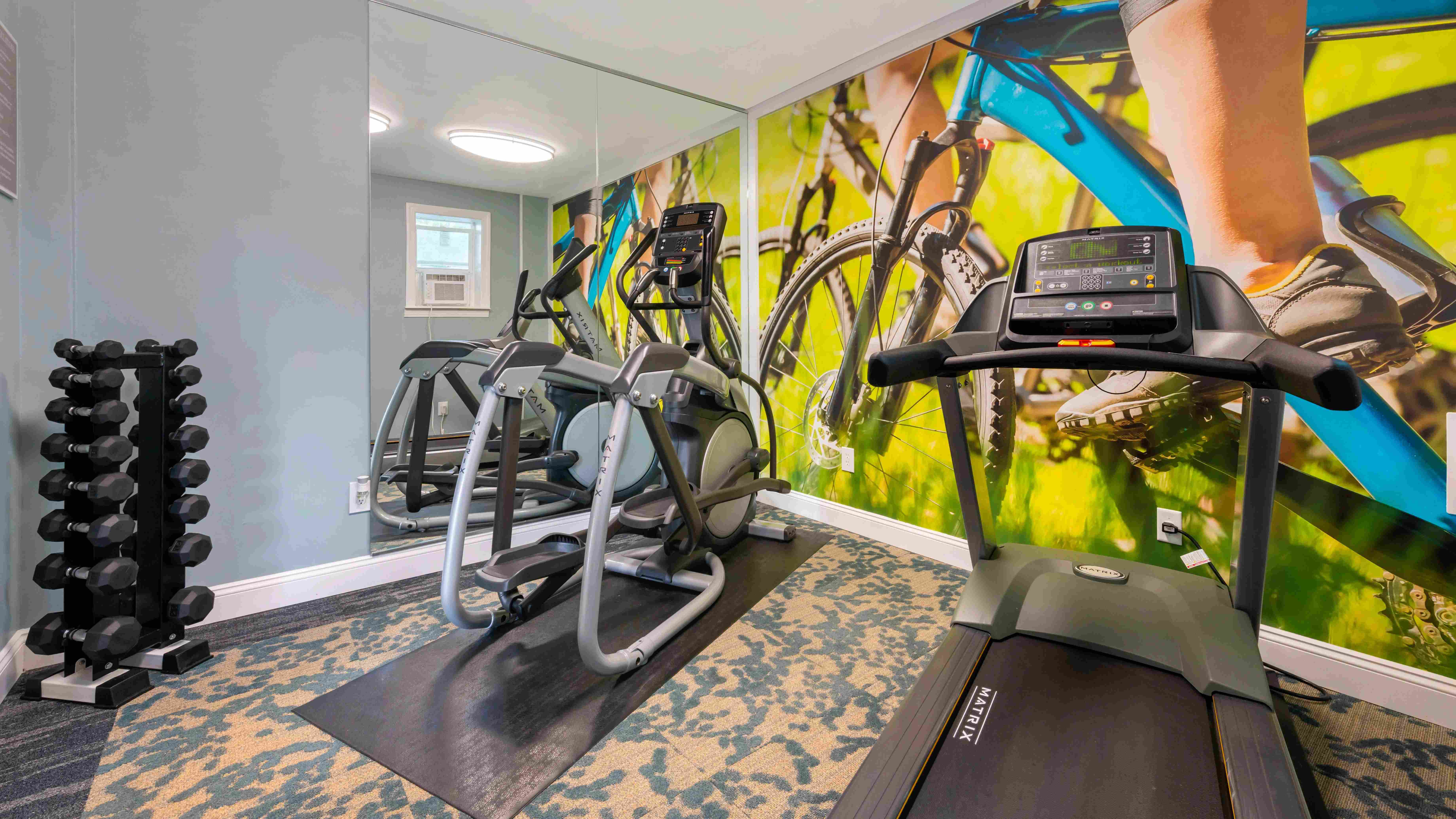 Achieve your cardio goals in our brand-new fitness center at Lakewood Village Apartments. 