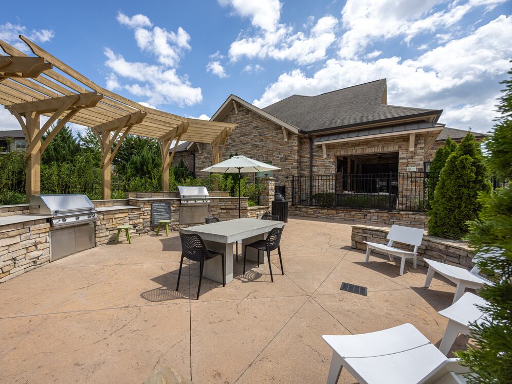 BBQ grills and seating areas