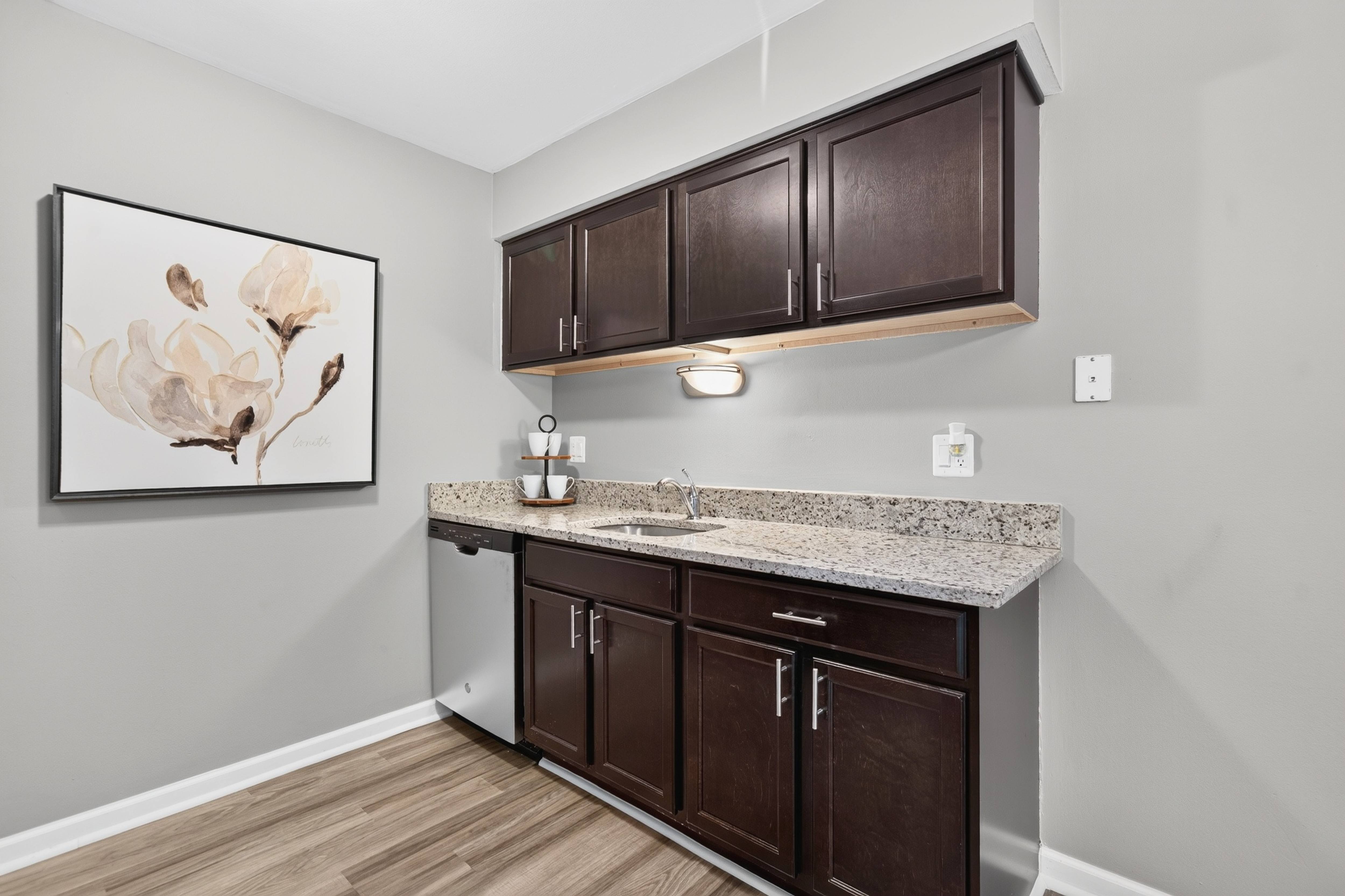 Upgraded kitchen with Stainless Steel Appliances at Lakeside Village Apartments in Clinton Township, MI.