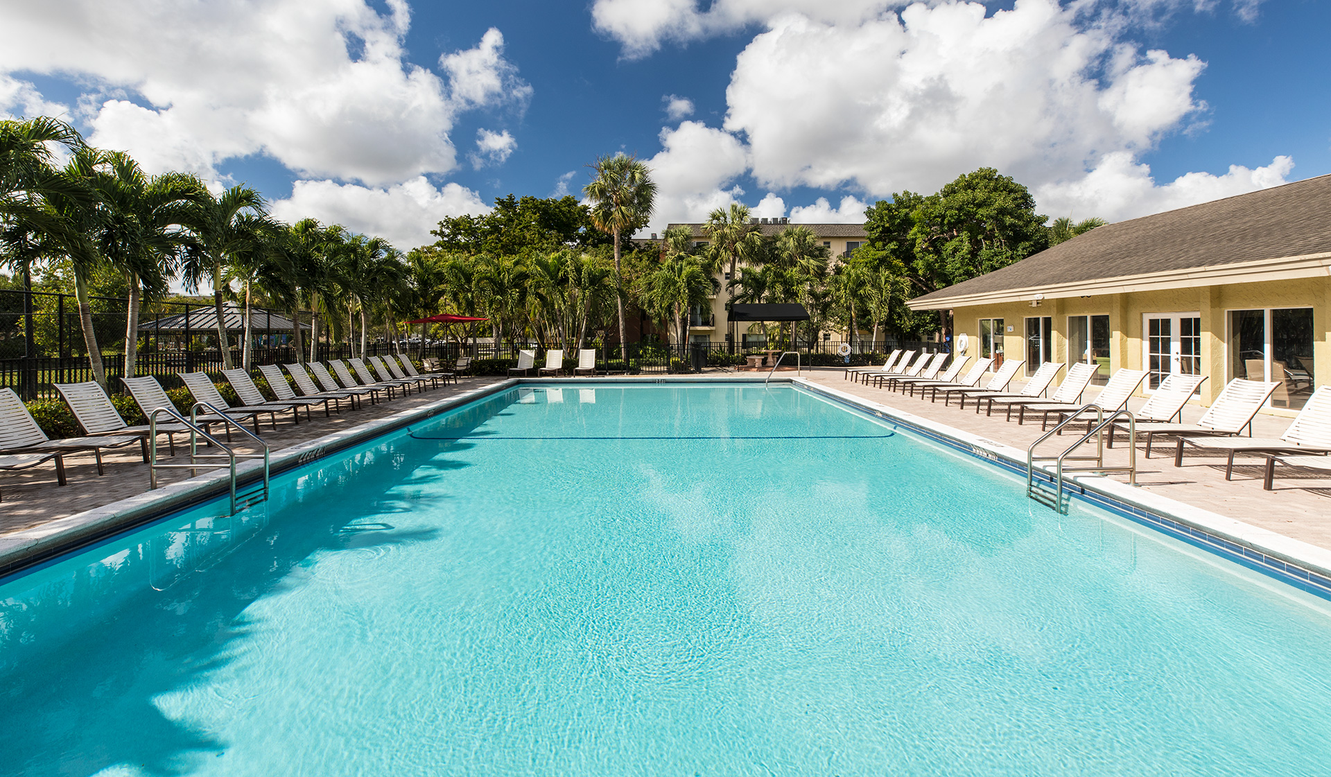 One of two outdoor swimming pools