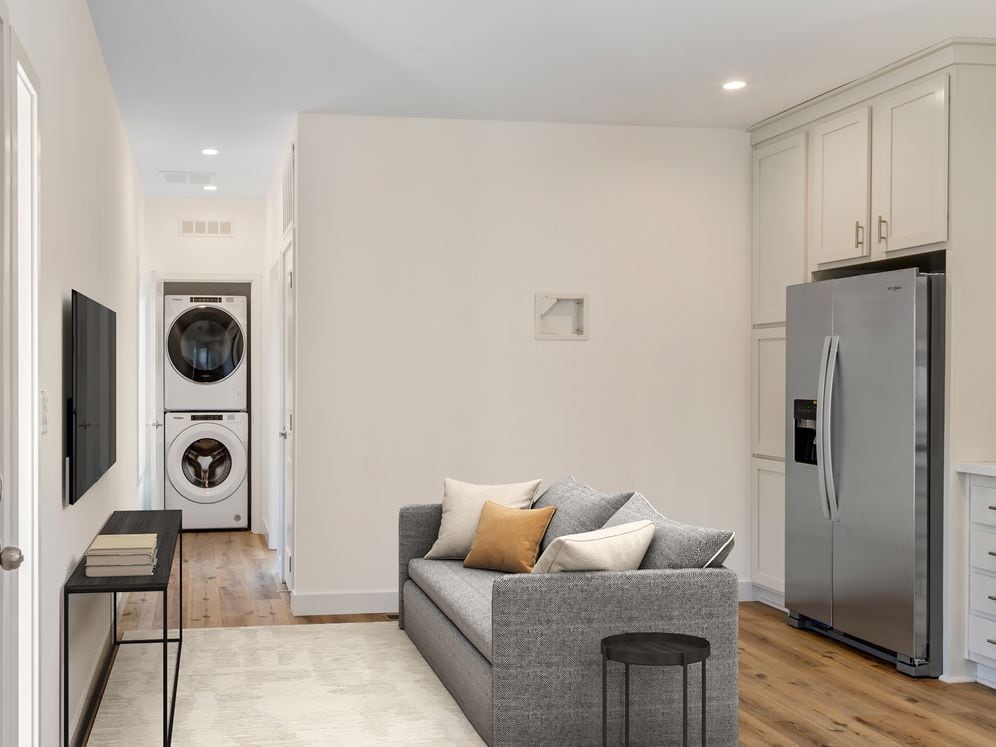 Freestanding Home living room with hard surface flooring