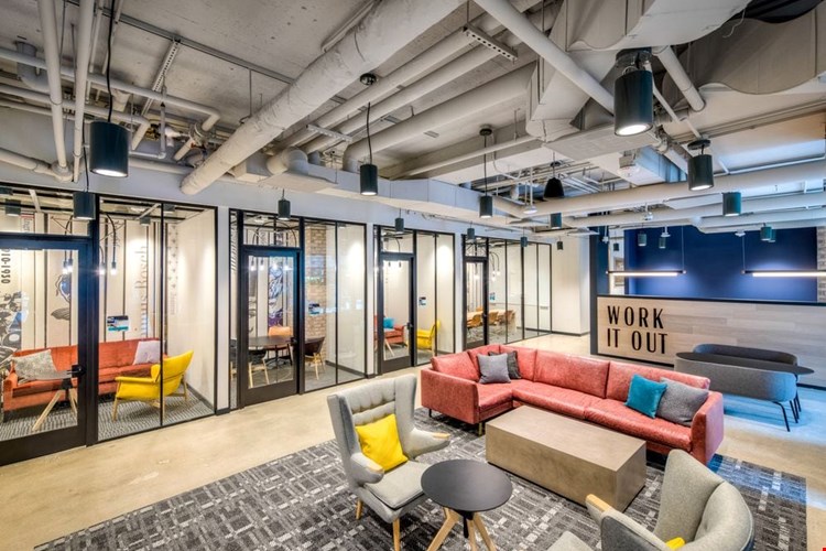 Co-working lounge with private study pods and conference room