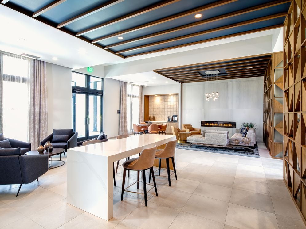 Lobby with fireplace