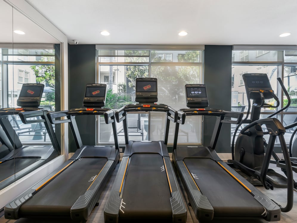 Fitness center with treadmills