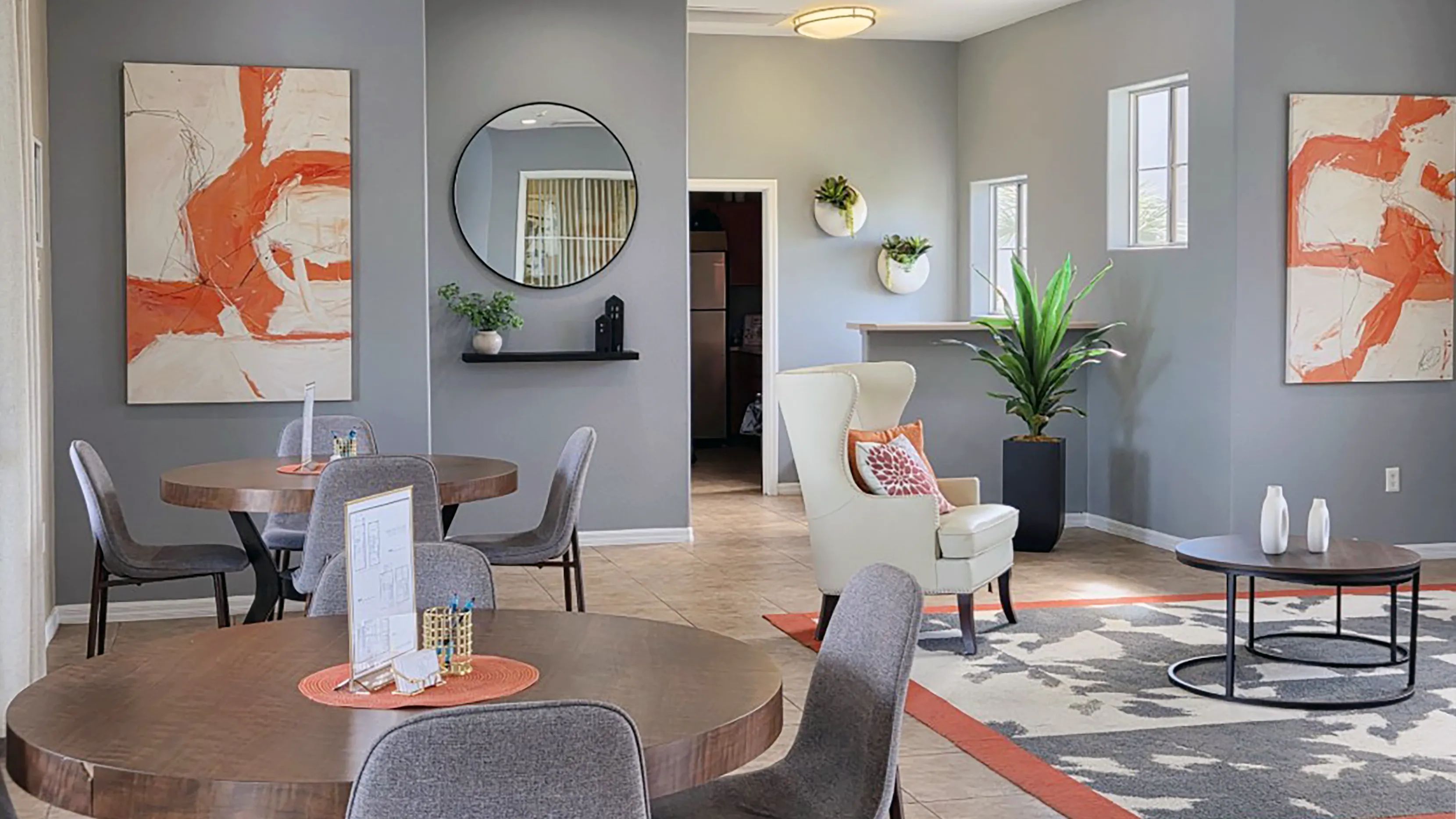 Start your Rancho Del Sol experience in a bright, thoughtfully designed leasing office featuring comfortable meeting spaces, contemporary décor, and an inviting atmosphere for exploring your future home.