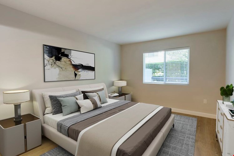 Bedroom with hard surface flooring