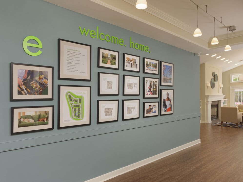 Leasing Center entrance and gallery wall