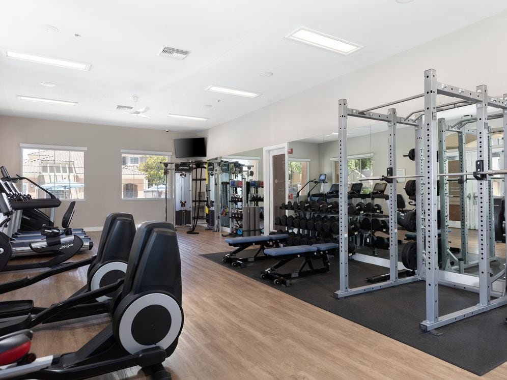State-of-the-art fitness center with cardio equipment, strength equipment, and free weights