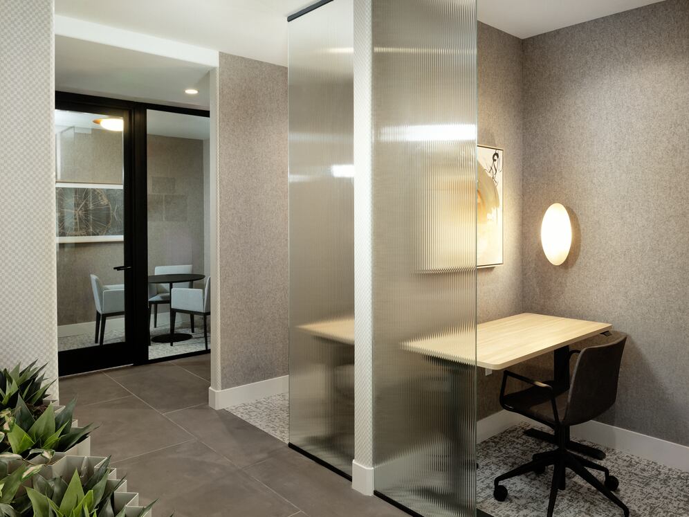 Resident lounge with private work pods