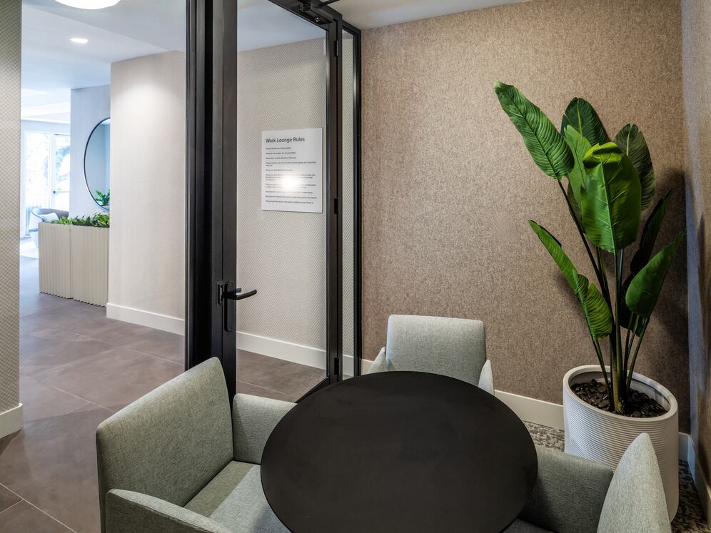 Resident lounge with private work pods