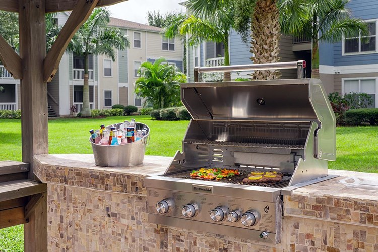 Cookout with our gas grill at our outdoor kitchen.