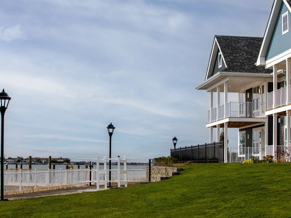 Building exteriors with waterfront views