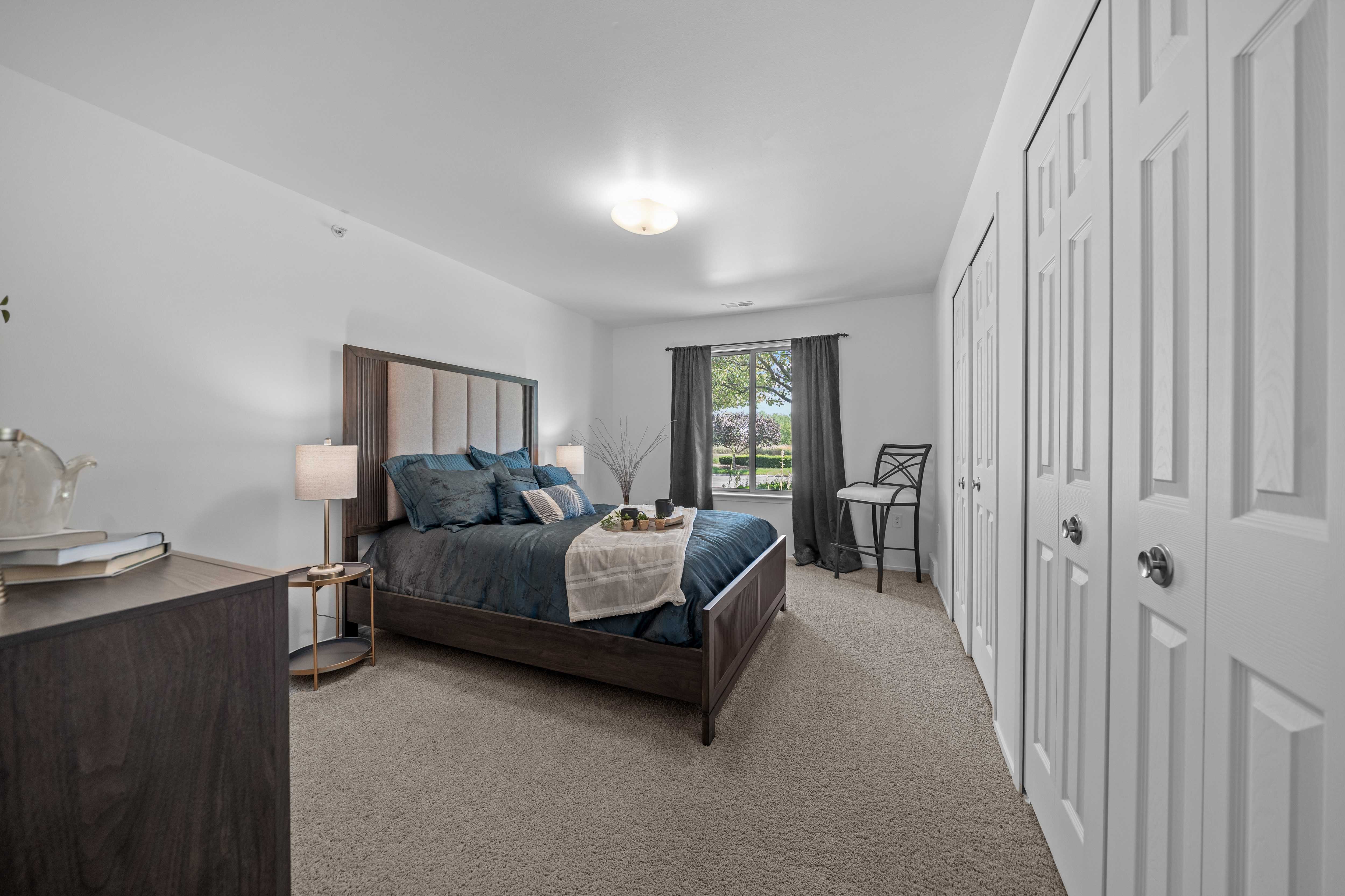 Bedroom with Ample storage space at Prentiss Pointe Apartments in Harrison Township, MI