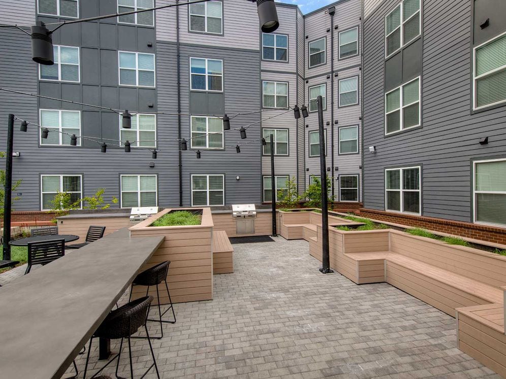 Main courtyard with seating areas