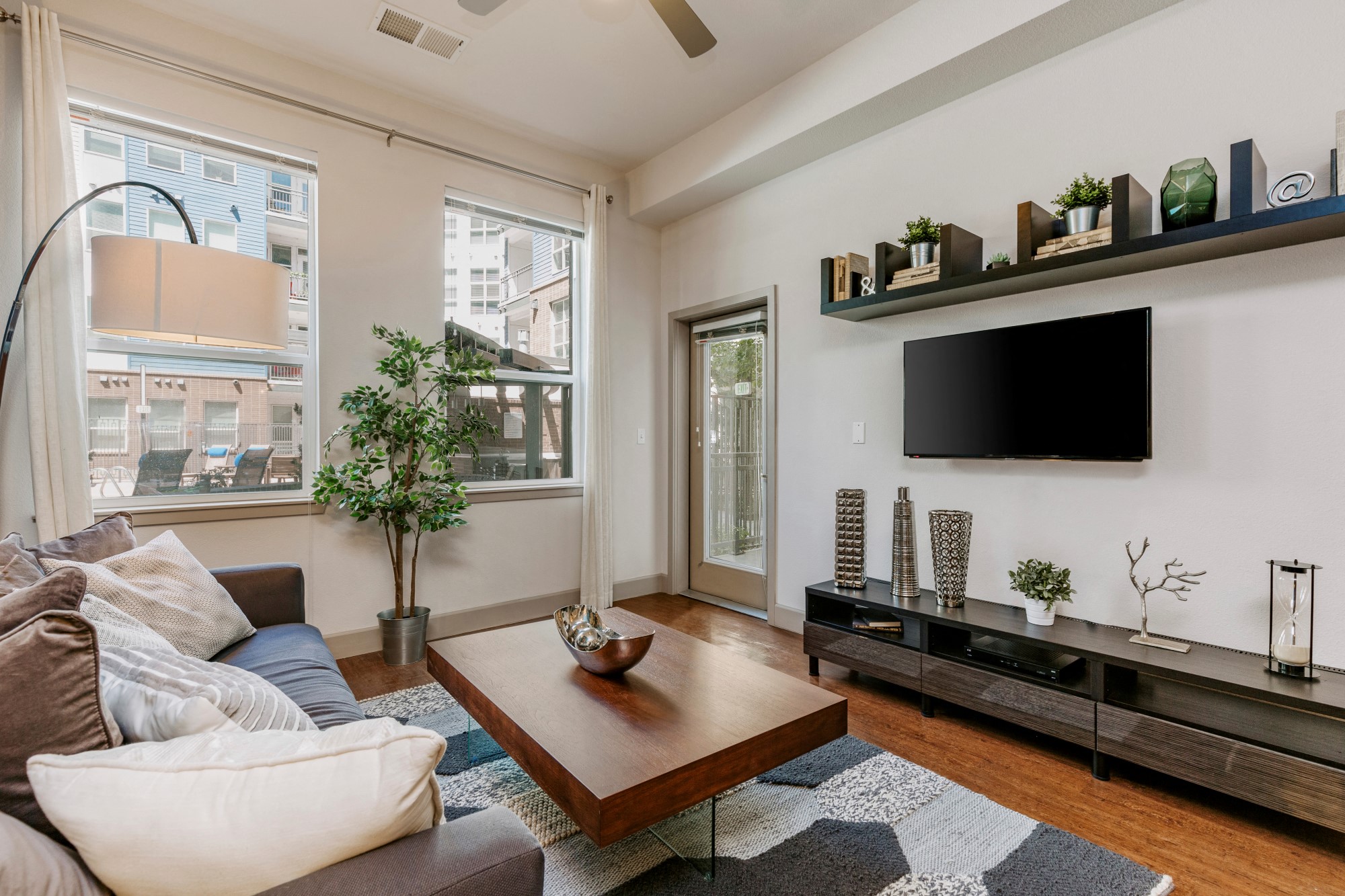 City House Apartments Model Living Room and Television