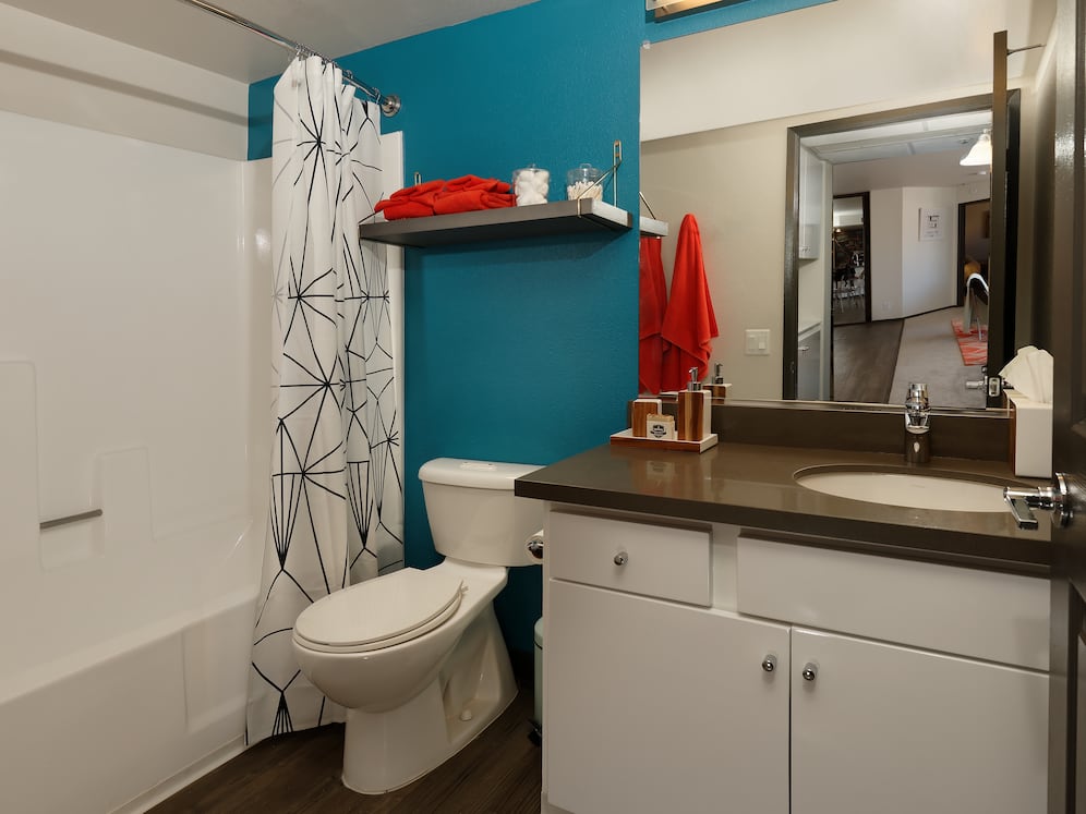 Standard Apartment Bath with Hard Surface Vinyl Plank Flooring