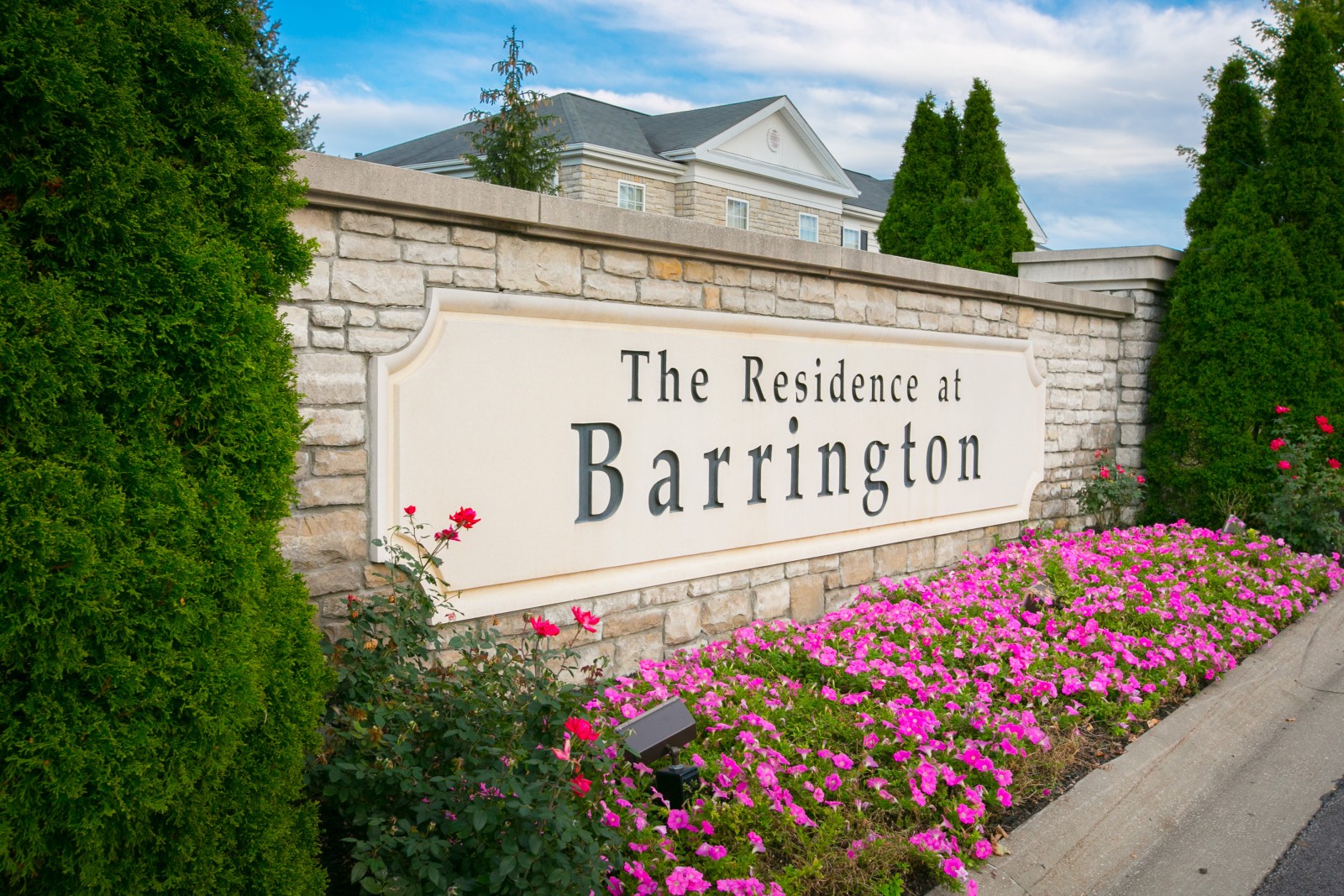 Monument sign at The Residence at Barrington in Aurora, Ohio