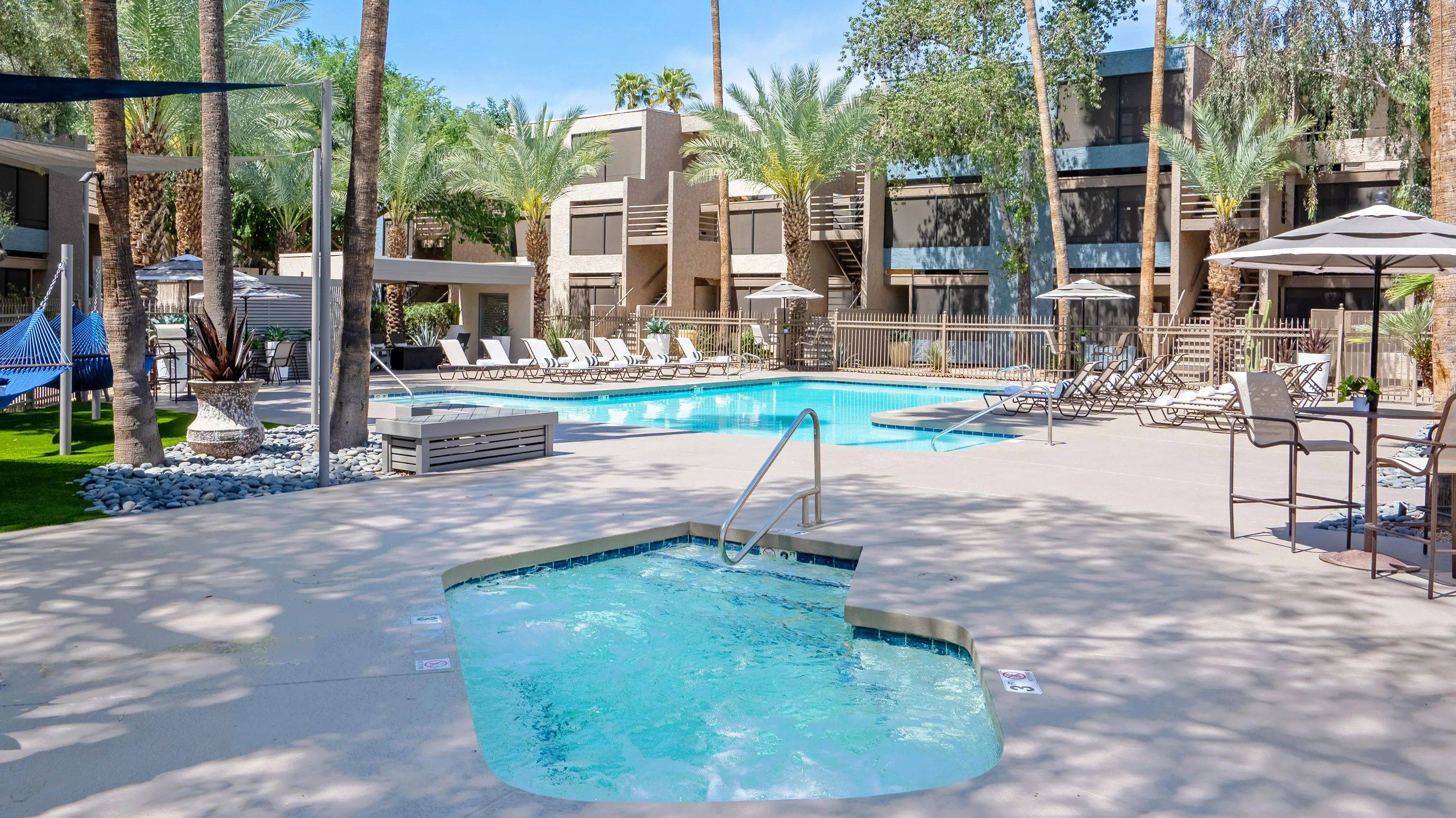 Unwind in our heated spa, where bubbling jets and palm-lined views create the perfect space to relax, recharge, and enjoy a true resort-style escape.