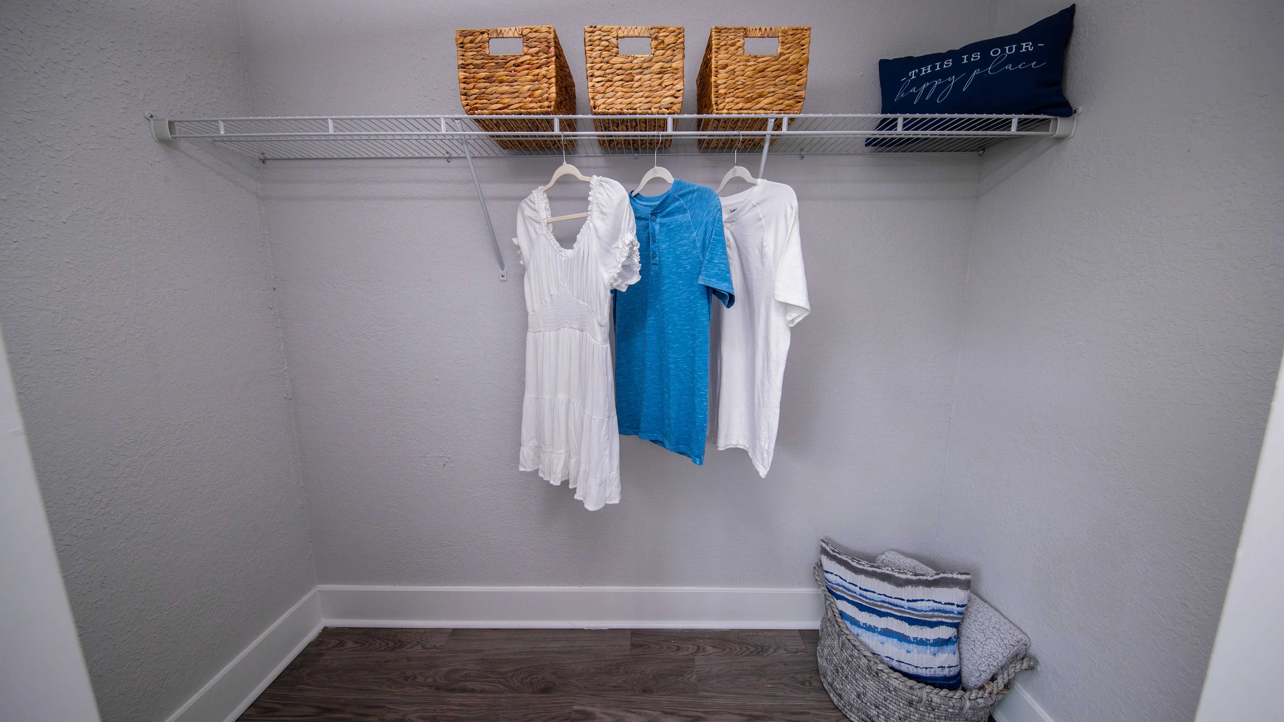 Enjoy the convenience of a large walk-in closet with plenty of hanging space and storage options, perfect for organizing your wardrobe.
