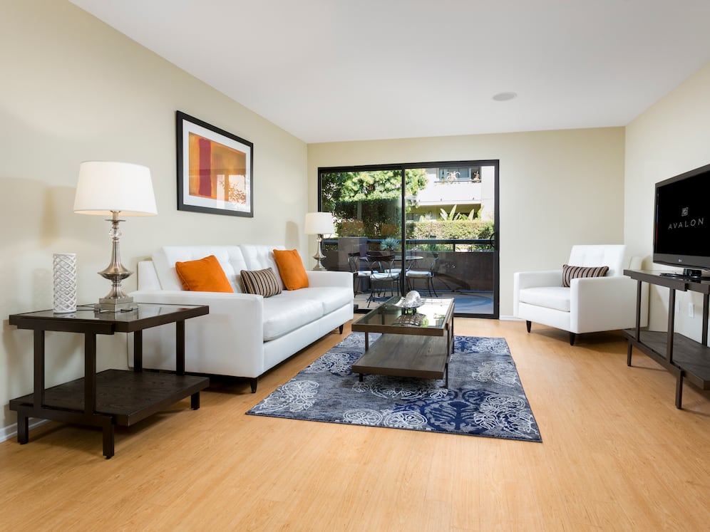 Living room with hard surface flooring
